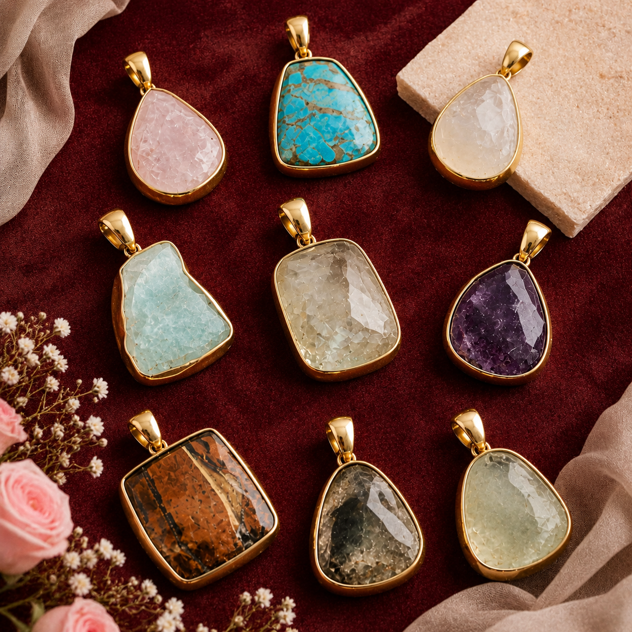 Crystals Pendant - Big Raw Natural Stone | Mix Exclusive Gold Plated Oliva