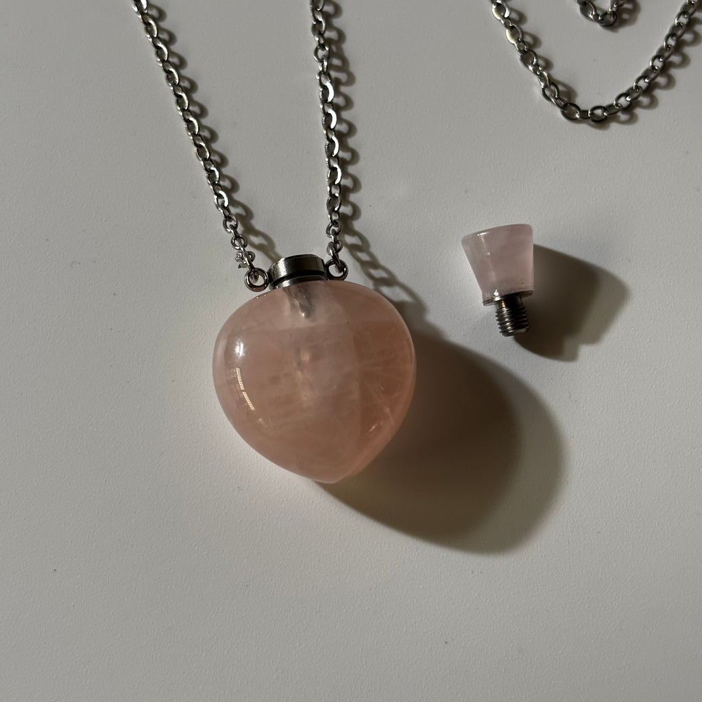 Rose Quartz Pendant - Perfume Bottle Carved Openable  Natural Stone | Affinity