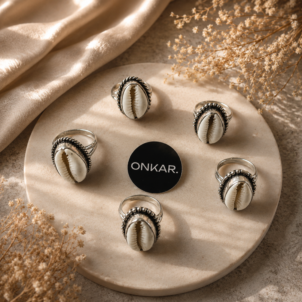 Kauri / Cowrie Shell Ring - Natural Kauri Oxidised Adjustable Size (Pack of 5)