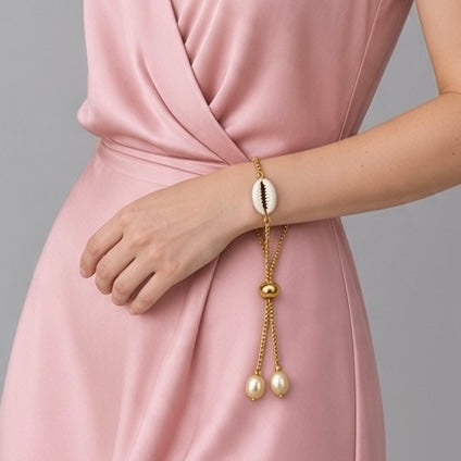 Kauri Shell Bracelet - Natural Cowrie Cowry Golden Adjustable | Mar I