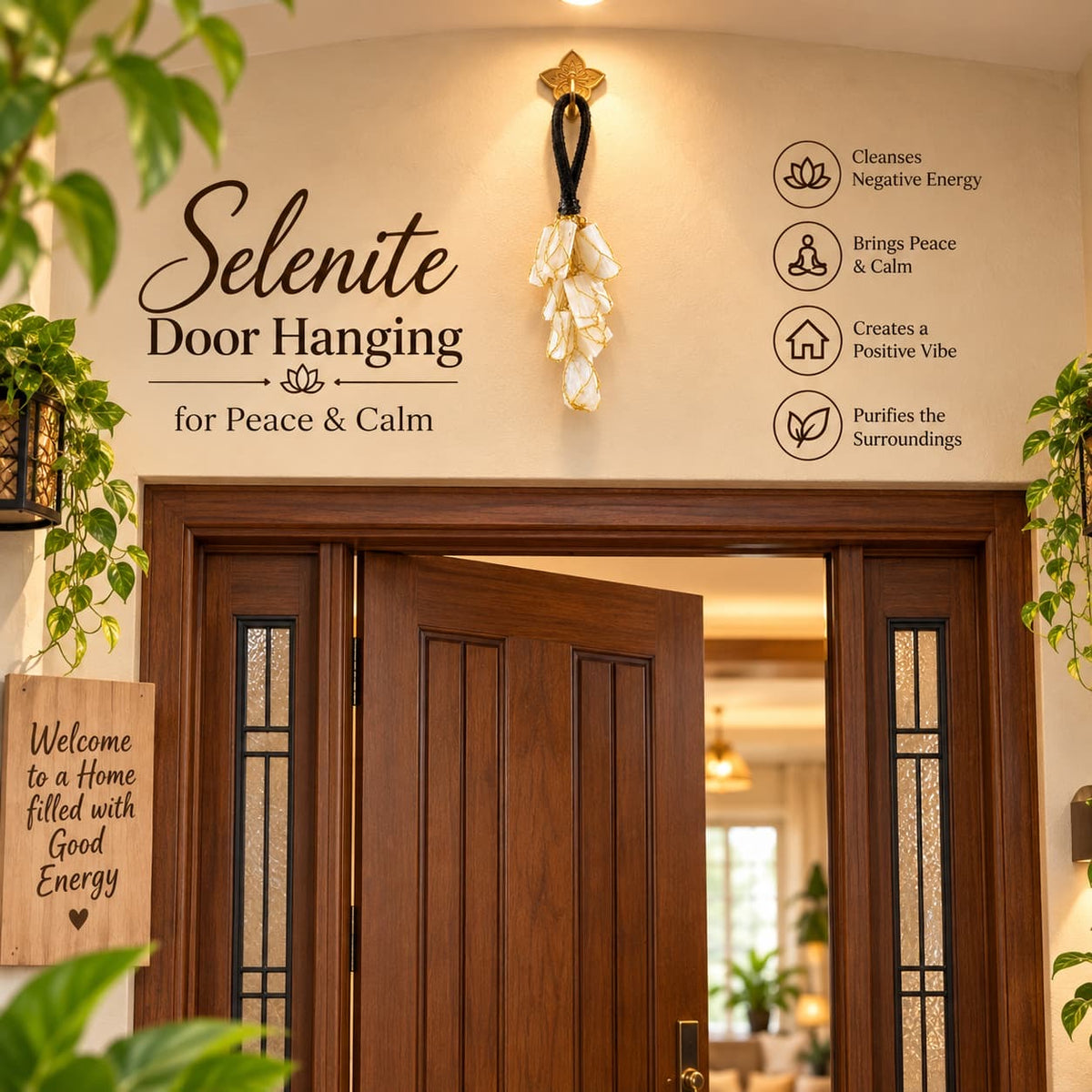 Selenite Door Hanging - Raw Natural Crystal