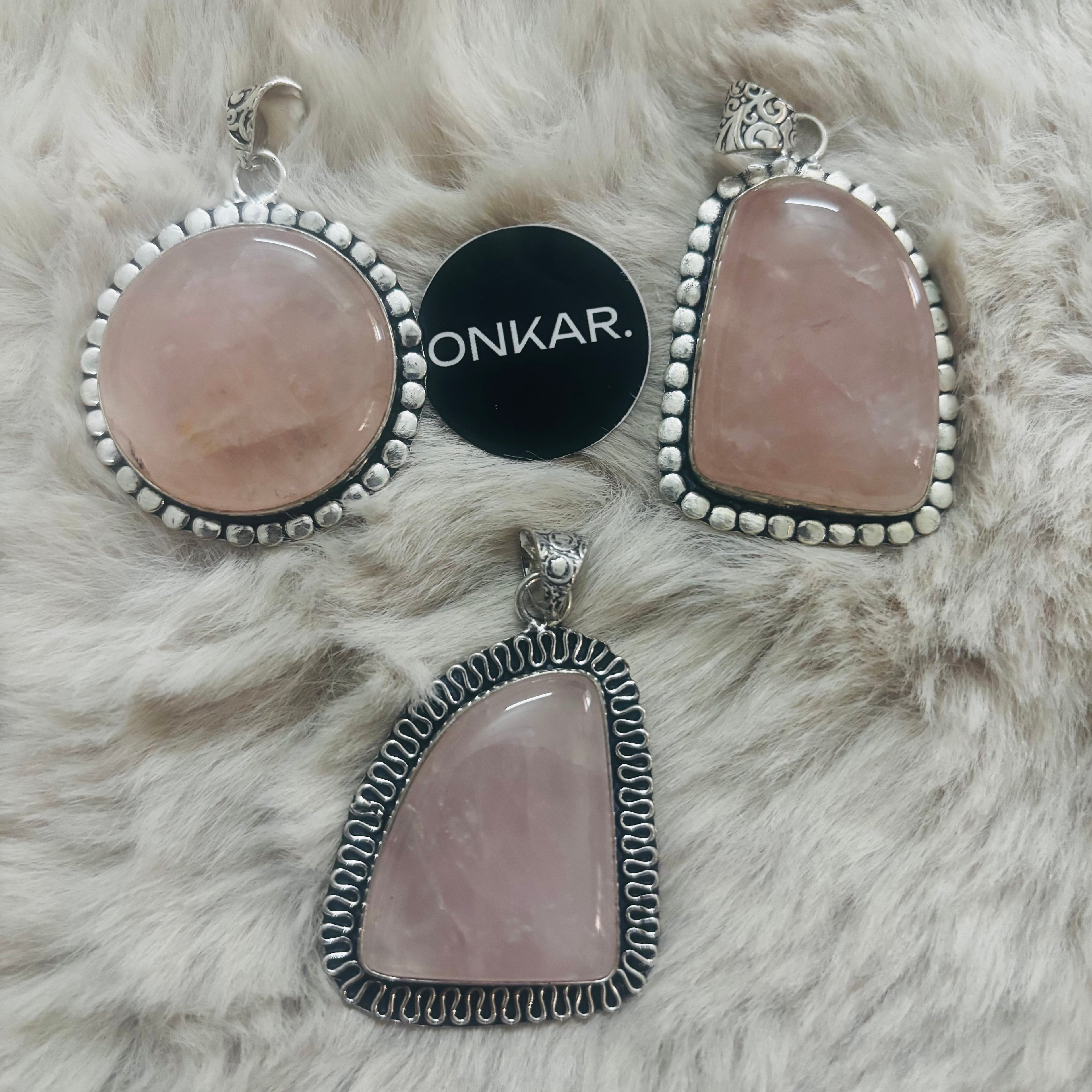 Rose Quartz Pendant - Big Stone German Silver (Pack of 3)