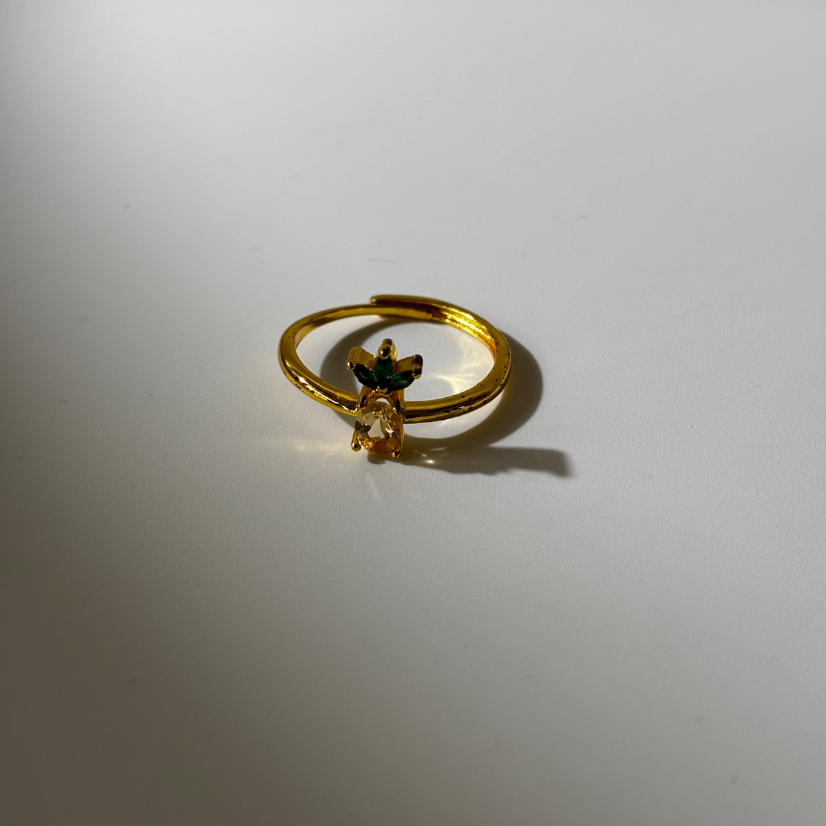 Citrine & Green Jade Ring - Pineapple Carved Natural Faceted Stone Gold Plated Anti tarnish Adjustable | Flourish