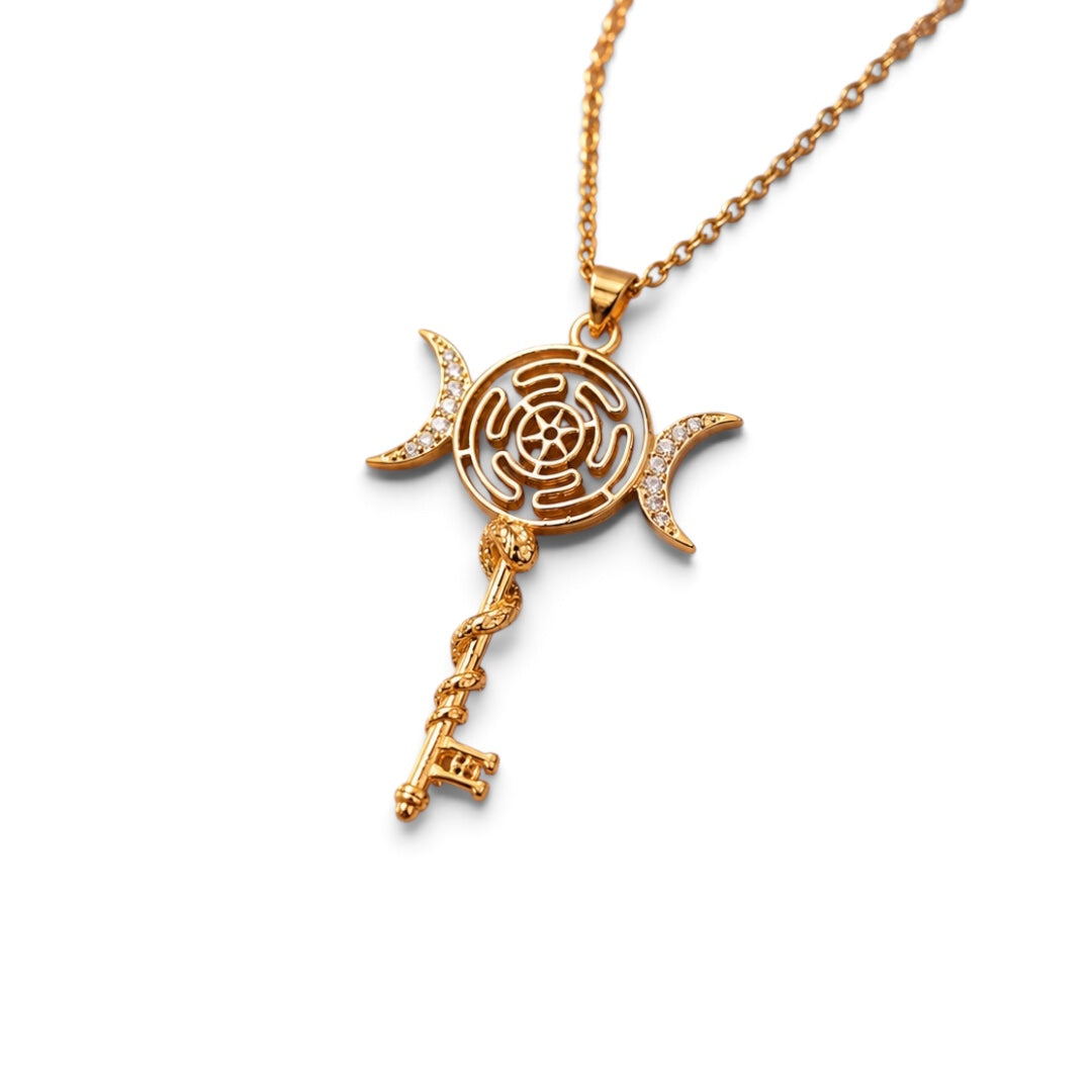 Hecate Pendant - Wheel Of Hecate Goddess Gold Plated Anti tarnish (With Chain)