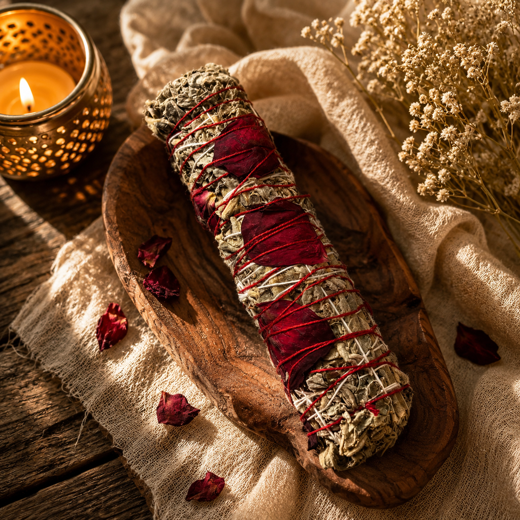 Sacred Rose Petal Sage Smudge Stick | Believed to Support Love, Emotional Harmony & Heart-Centered Energy