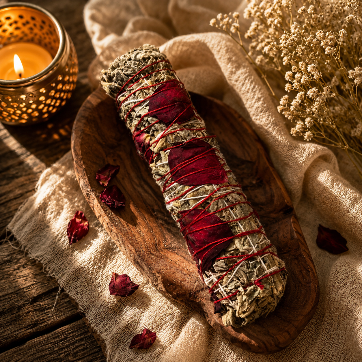 Sacred Rose Petal Sage Smudge Stick | Believed to Support Love, Emotional Harmony & Heart-Centered Energy