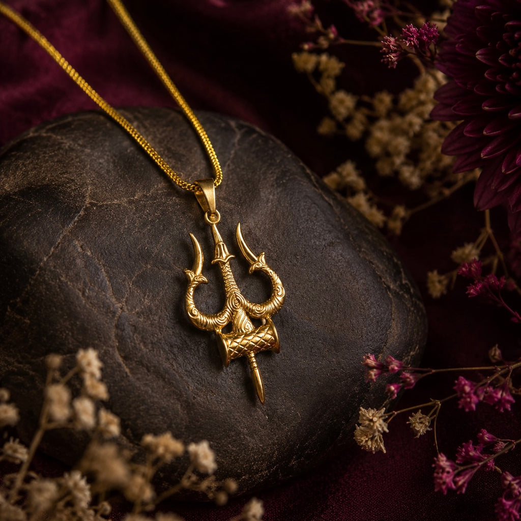 Mythic Code Pendant 02 - Brass Gold Plated | Shiva Trishul A Symbol of Shiva’s Divine Power