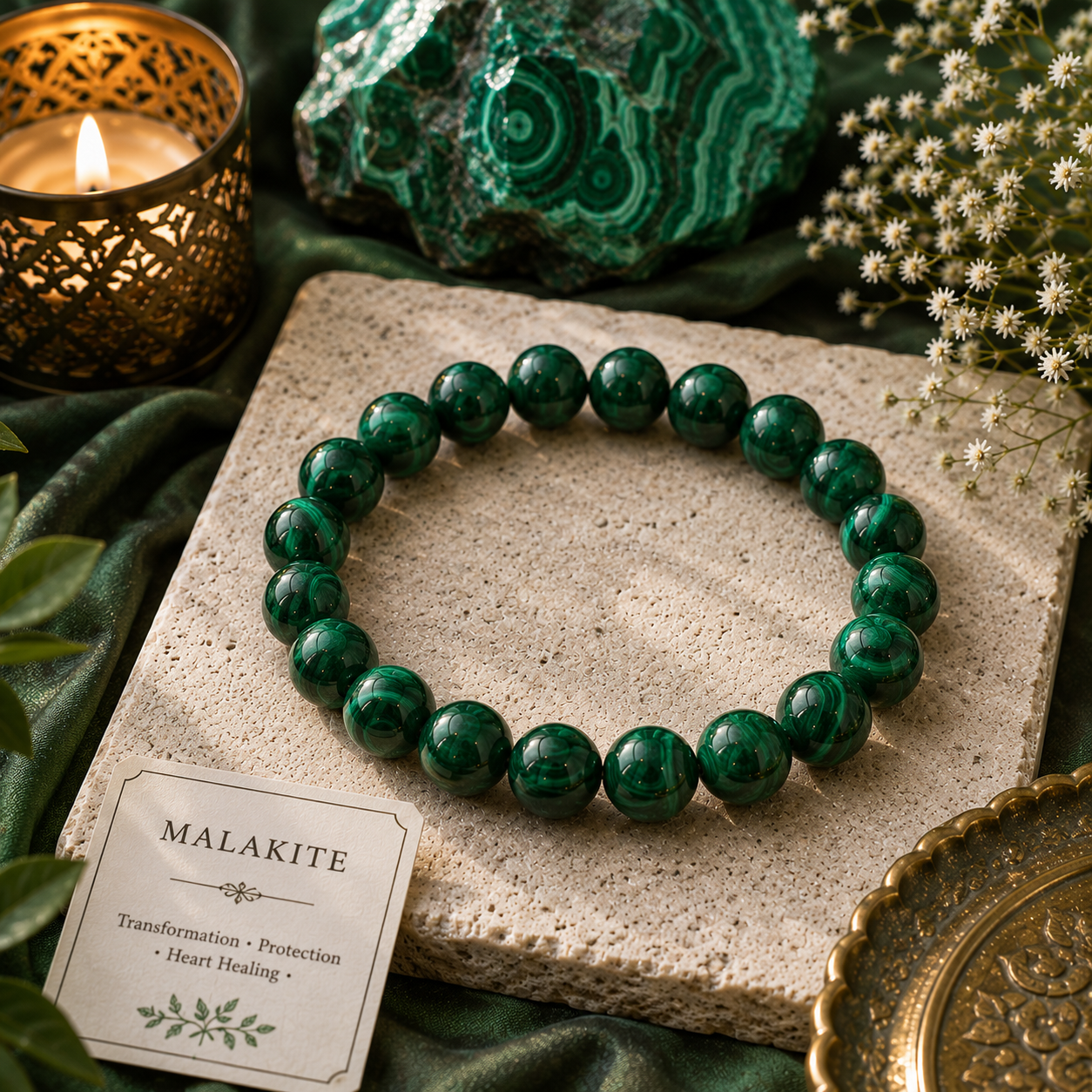 Malachite Crystal Bracelet - Original Round | Traditionally Known as the Stone of Change