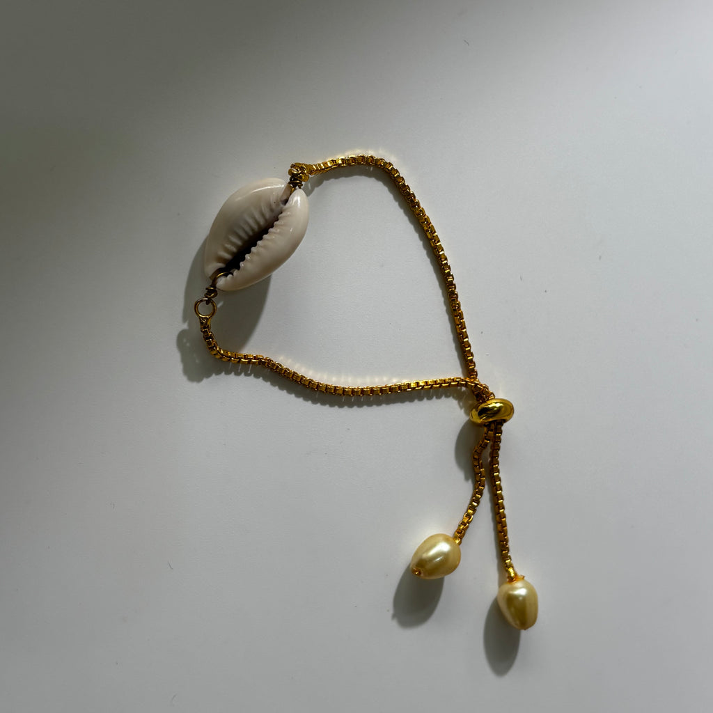 Kauri Shell Bracelet - Natural Cowrie Cowry Golden Adjustable | Mar I