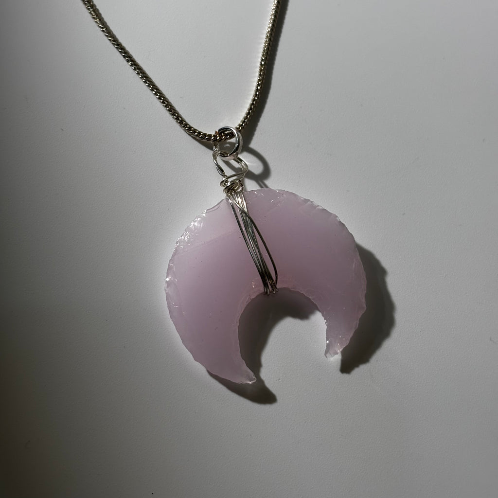 Rose Quartz Pendant - Crescent Moon Carved | Pureza