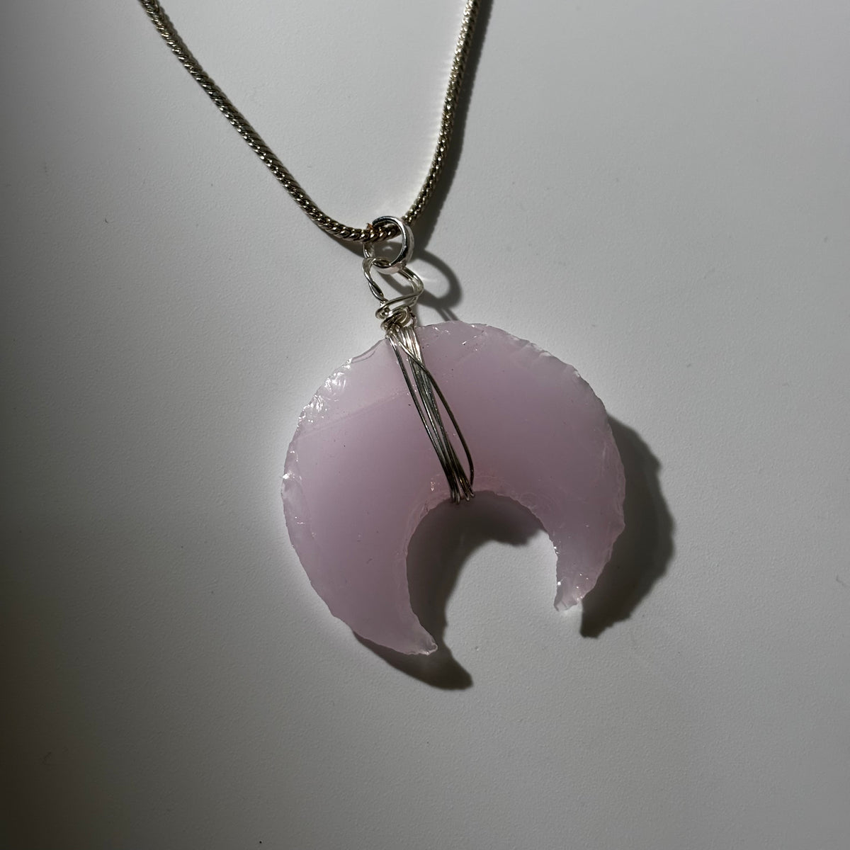 Rose Quartz Pendant - Crescent Moon Carved | Pureza