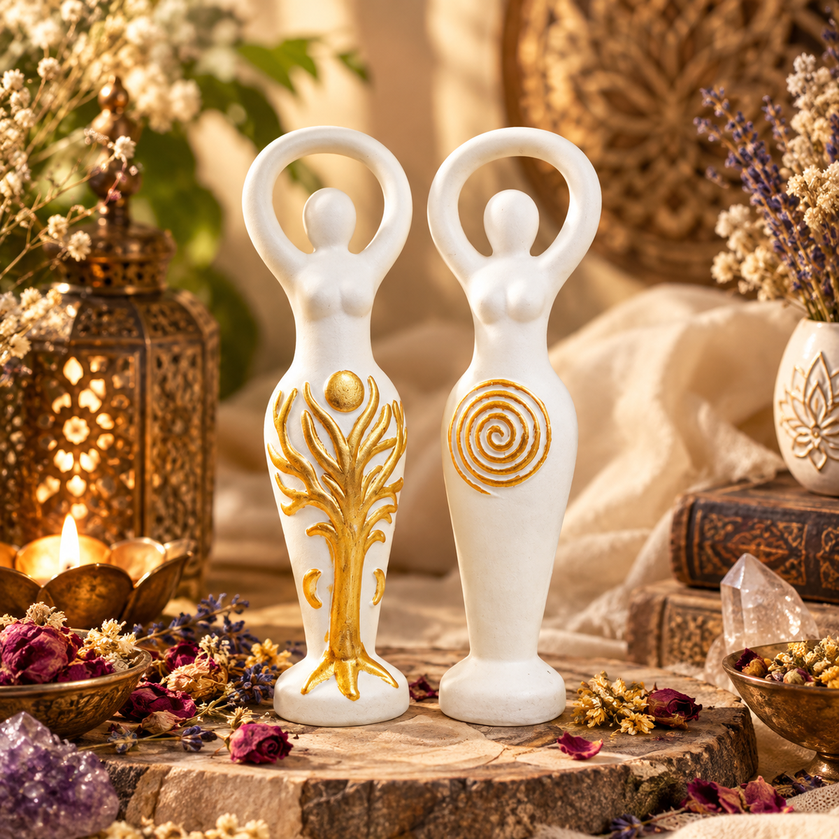 Goddess Triple Moon Idol - Resin Statue | Pentacle Spiral Goddess