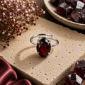 Garnet Ring – Faceted Natural Stone Silver Plated Adjustable | Fortuna