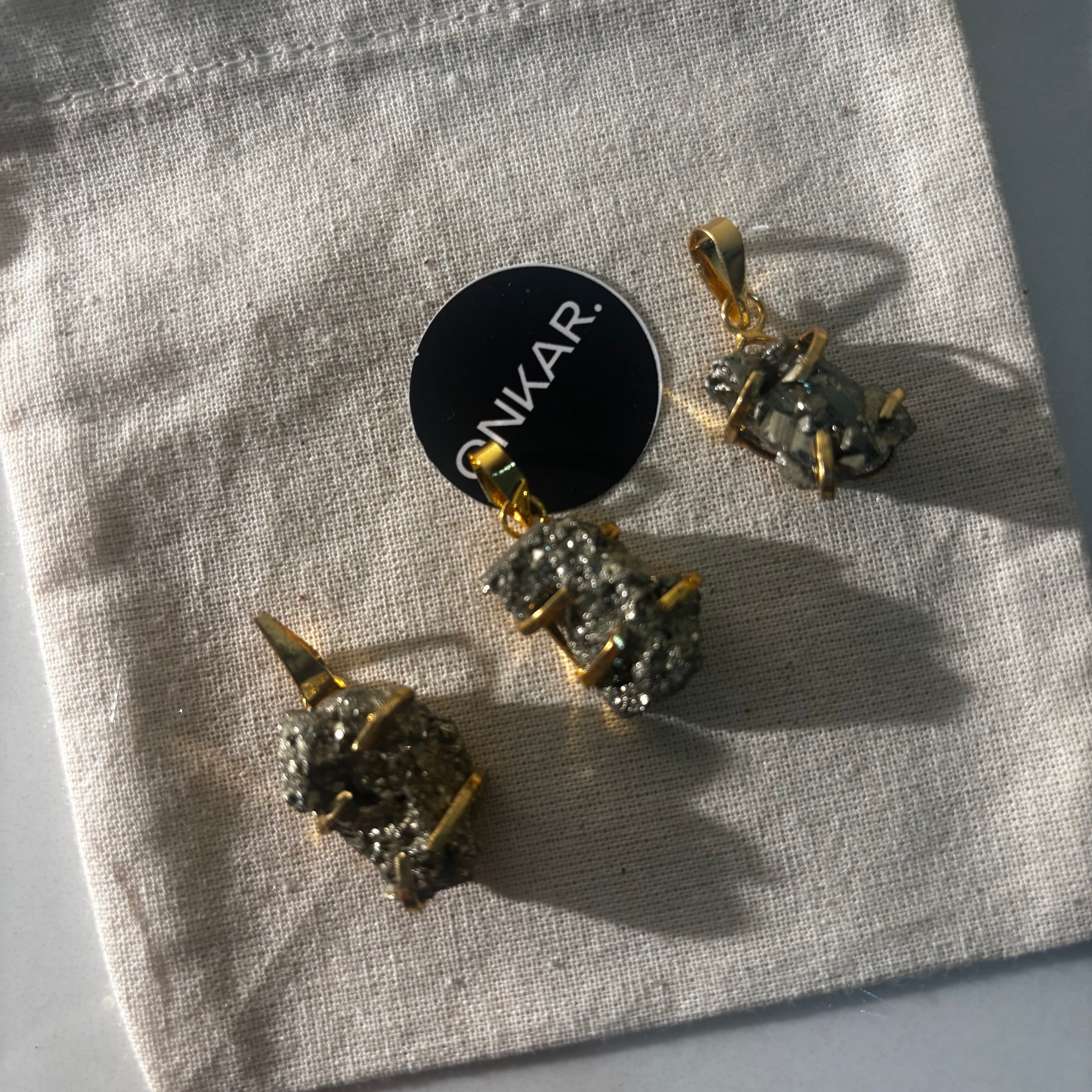 Pyrite Pendant - Raw Natural Cluster Stone Brass Golden Finish (Pack of 3)