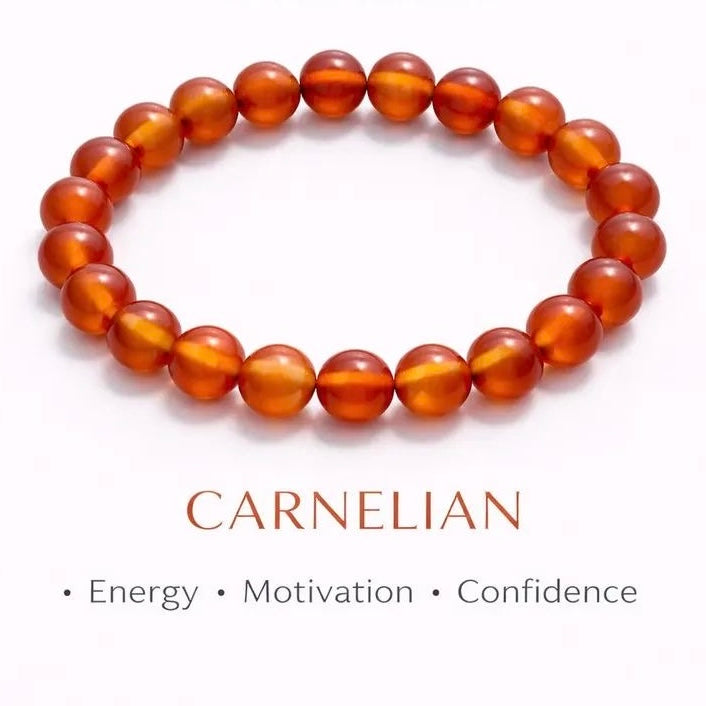 Orange Carnelian Crystal Bracelet - Round | Traditionally Known as the Stone of Energy, Motivation & Confidence
