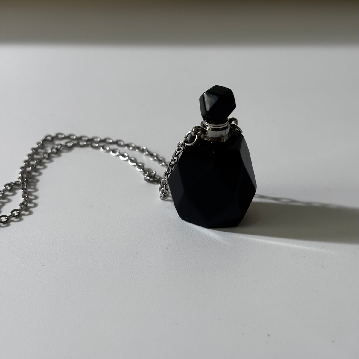 Black Obsidian Pendant - Perfume Bottle Carved Openable  Natural Stone | Protection