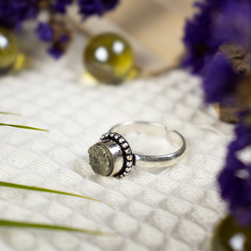 Pyrite Ring - Raw Natural Minimal Stone | Silver Adjustable