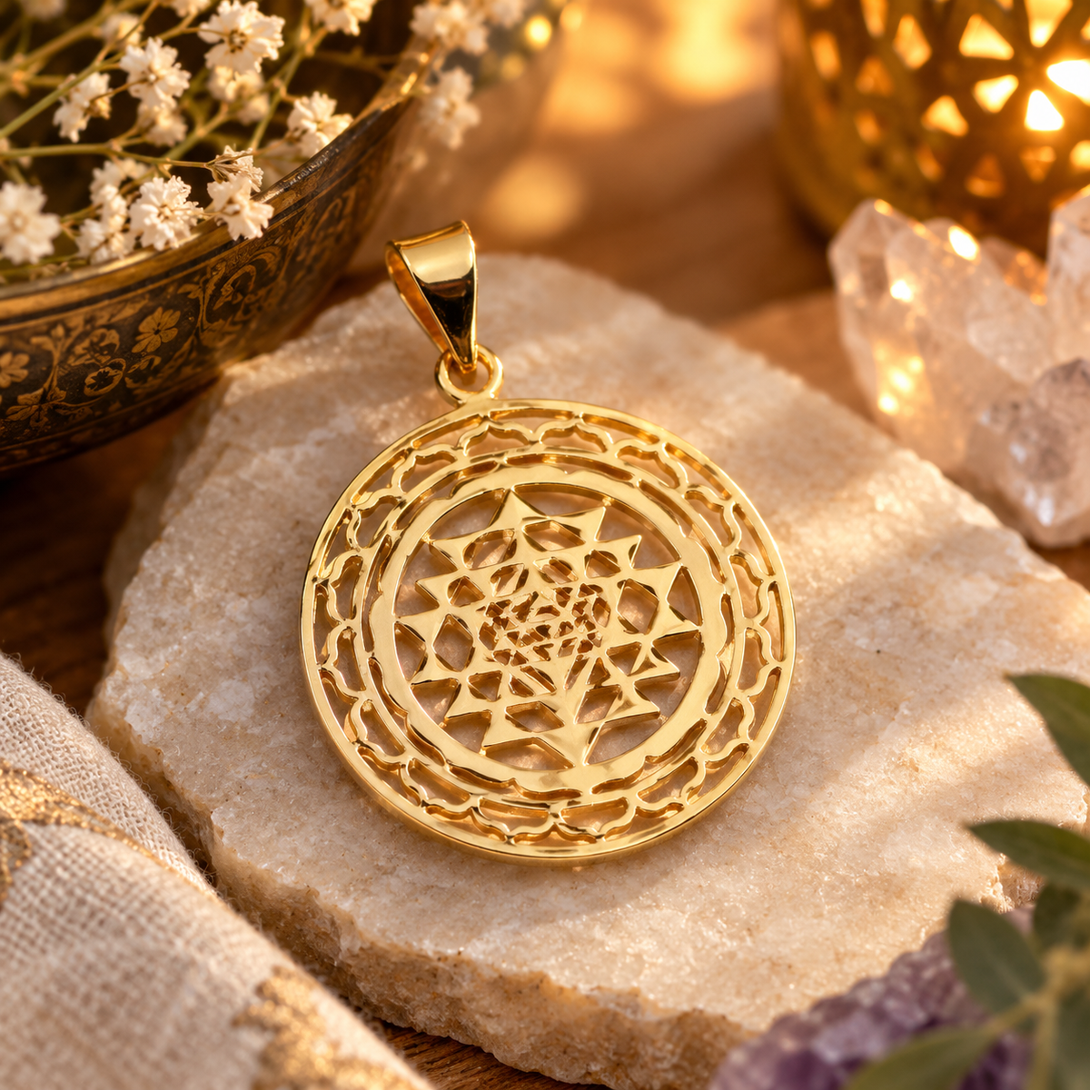 Sacred Code Pendant 10 - Brass Gold Plated | Shree Yantra A Symbol of Abundance