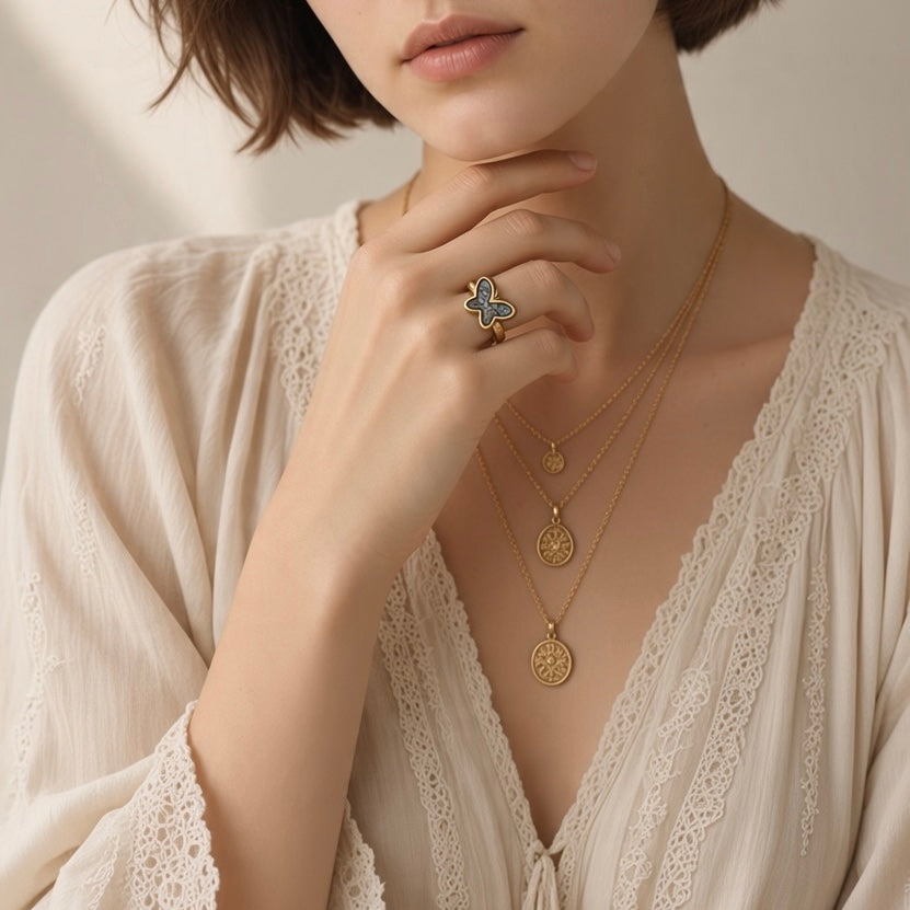 Abalone Ring - Butterfly Natural Shell Adjustable Gold plated Anti tarnish | Renewal