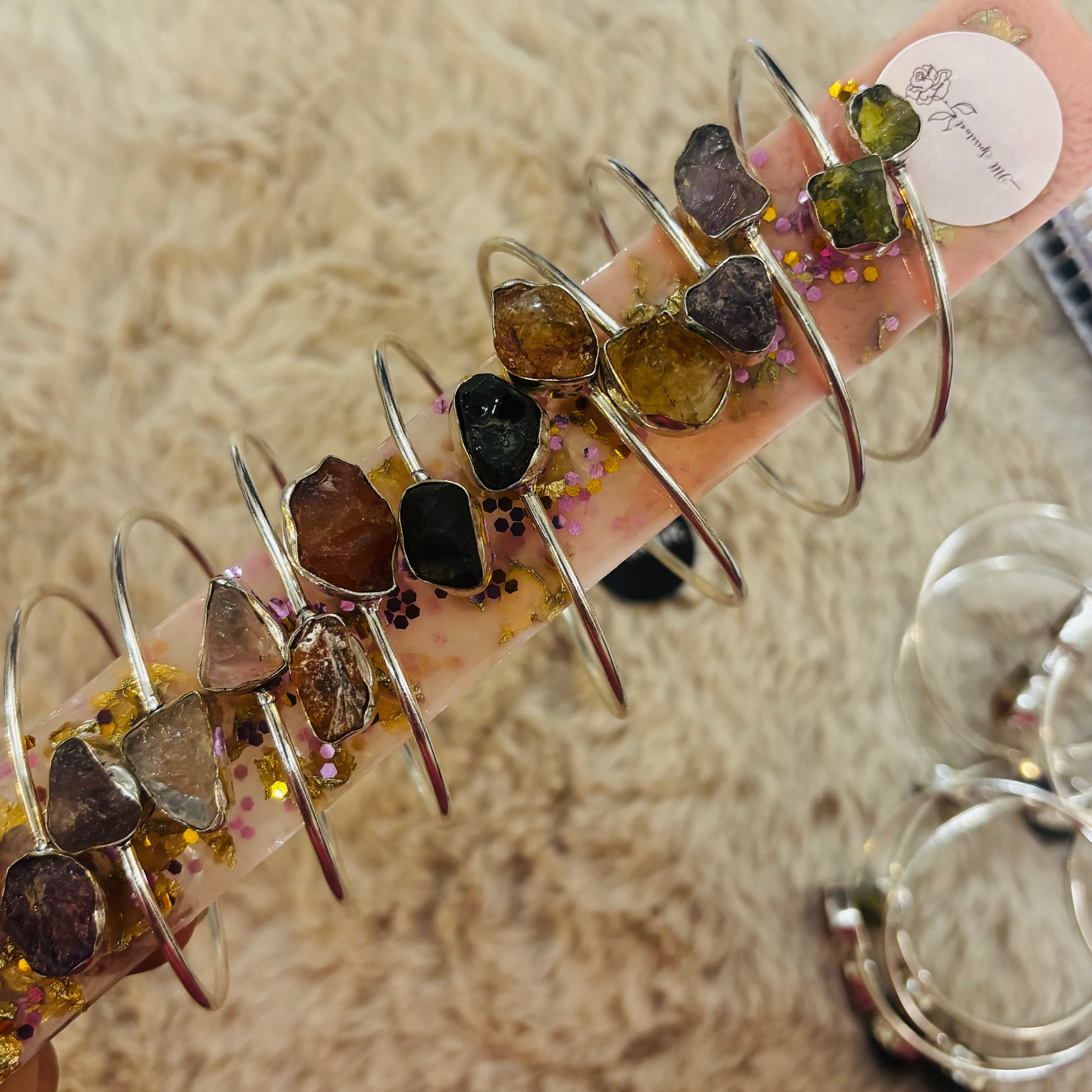 Mix Crystals Kada Bracelet - Raw Natural Stone German Silver (Pack of 14)