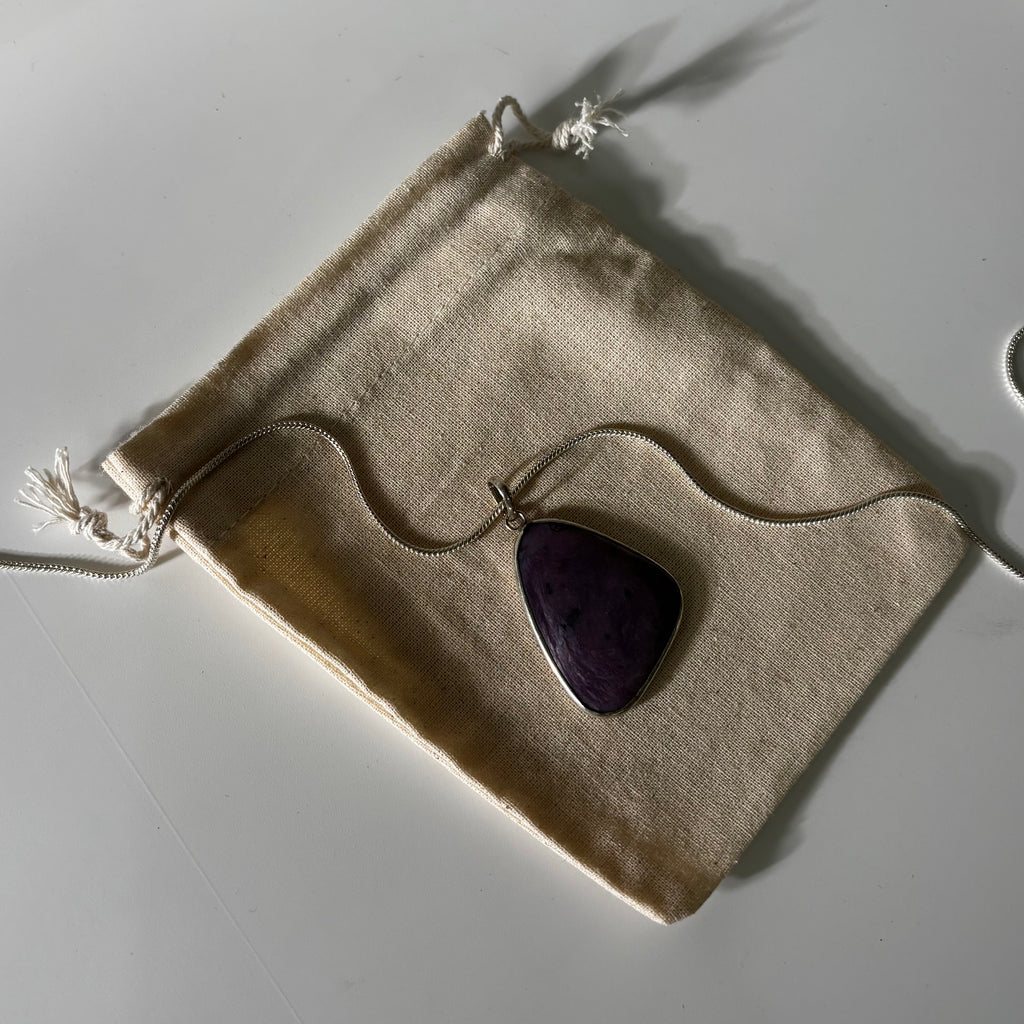 Charoite Pendant - Natural Stone Silver Plated | Rare I