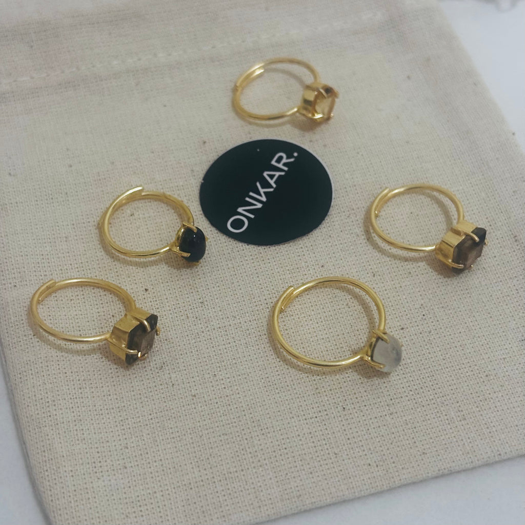 Gemstone Ring - Minimal Mix Stone Brass Goldplated Adjustable Size (Pack of 5)