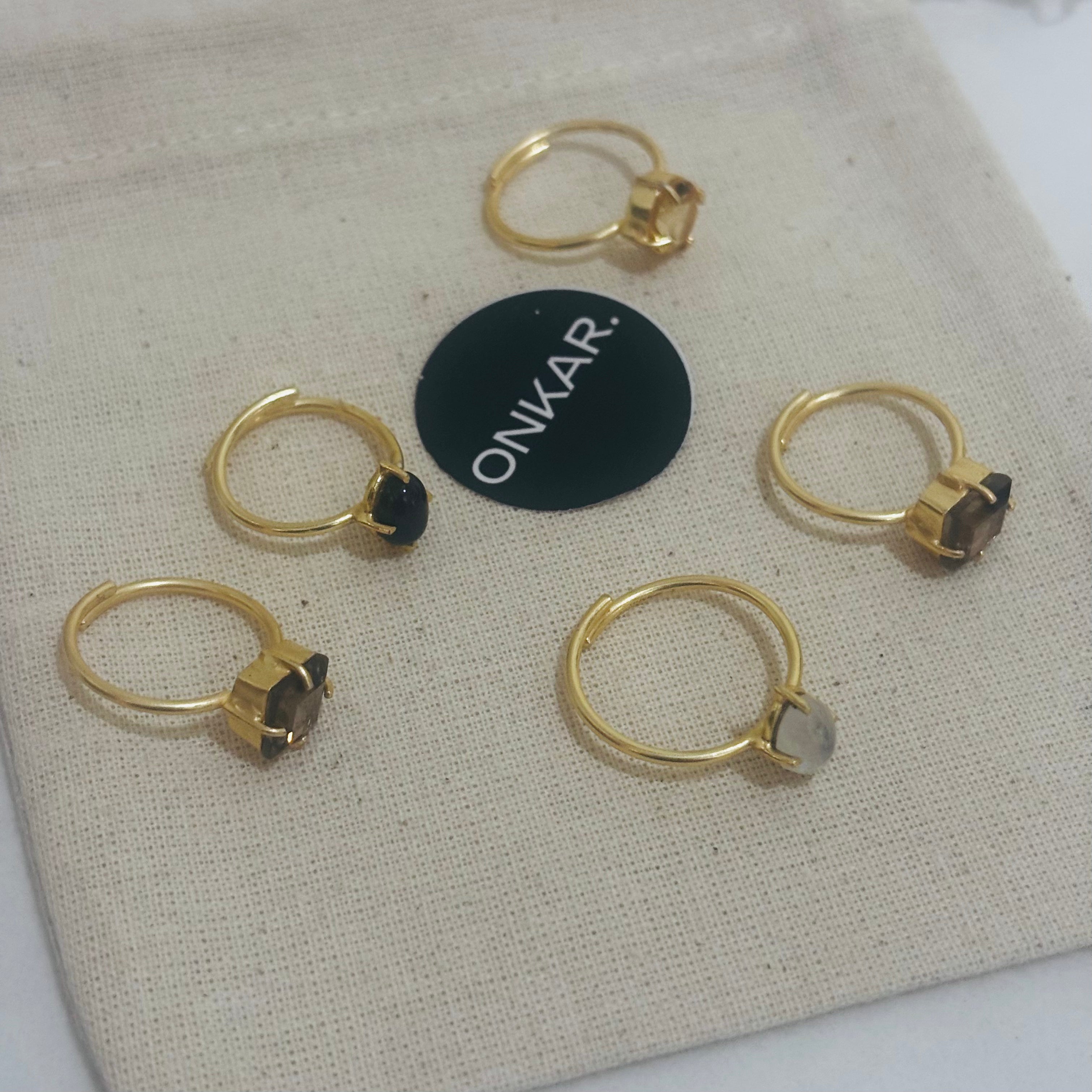 Gemstone Ring - Minimal Mix Stone Brass Goldplated Adjustable Size (Pack of 5)