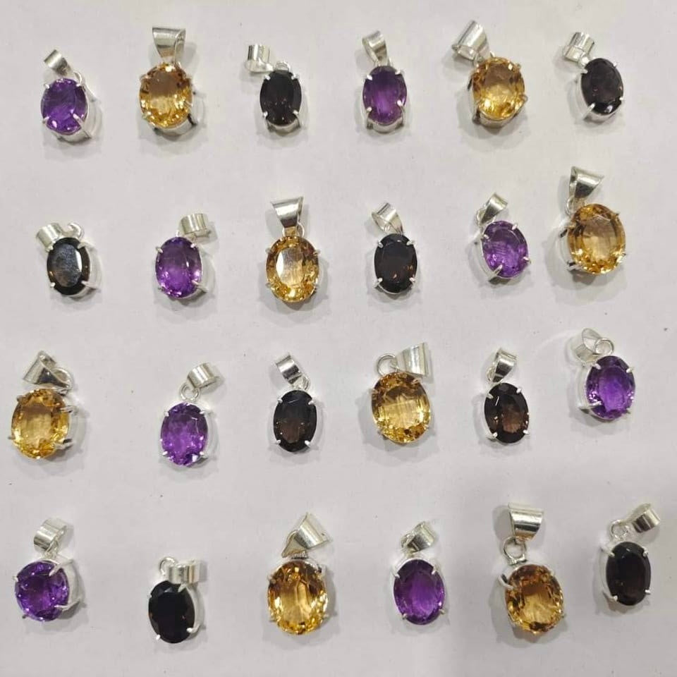 Assorted Crystal Pendant – Faceted Oval Natural Stone Silver Plated | Encantadora