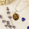 Tiger Eye Ganesha Carved Pendant - Silver Plated | Symbol of Confidence