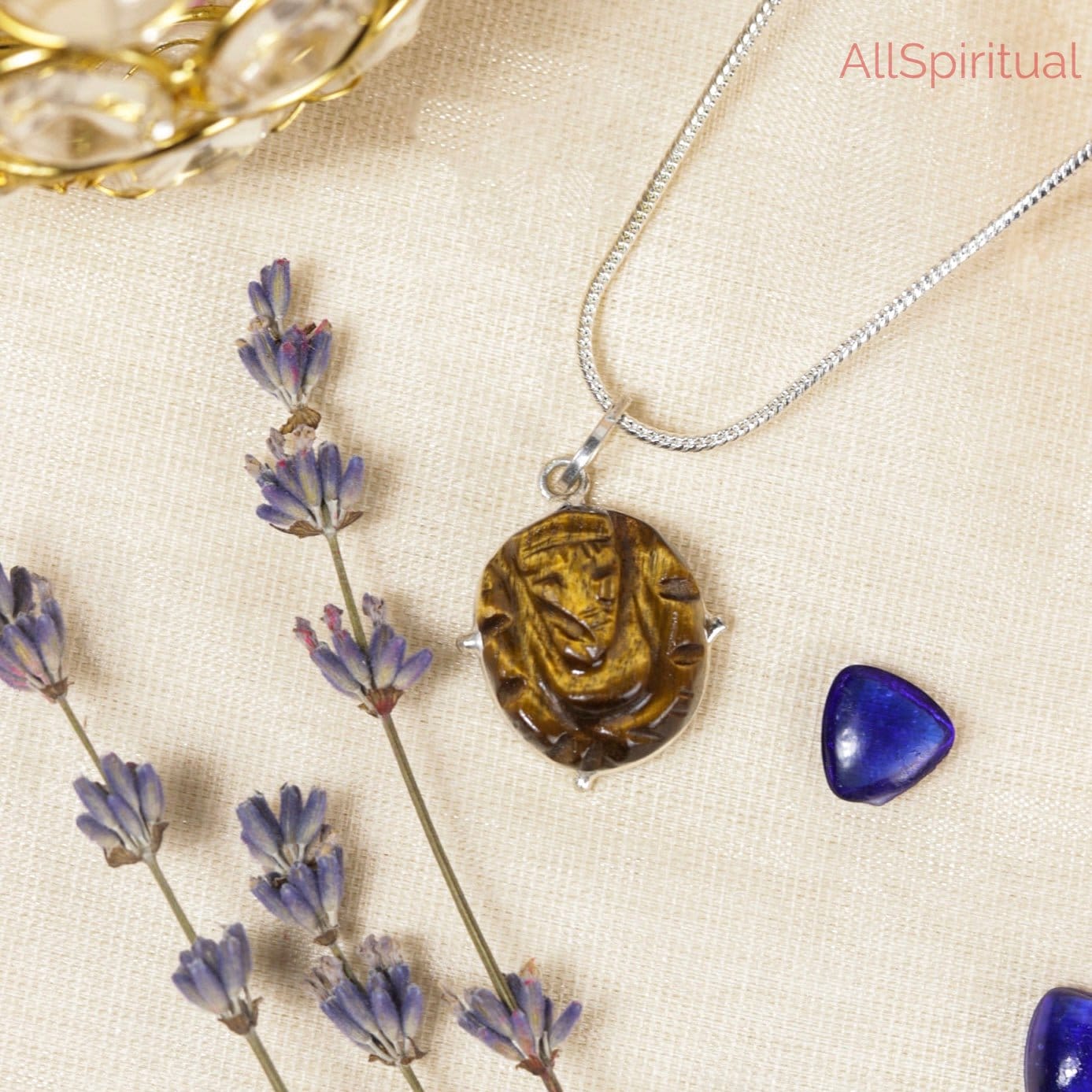Tiger Eye Ganesha Carved Pendant - Silver Plated | Symbol of Confidence