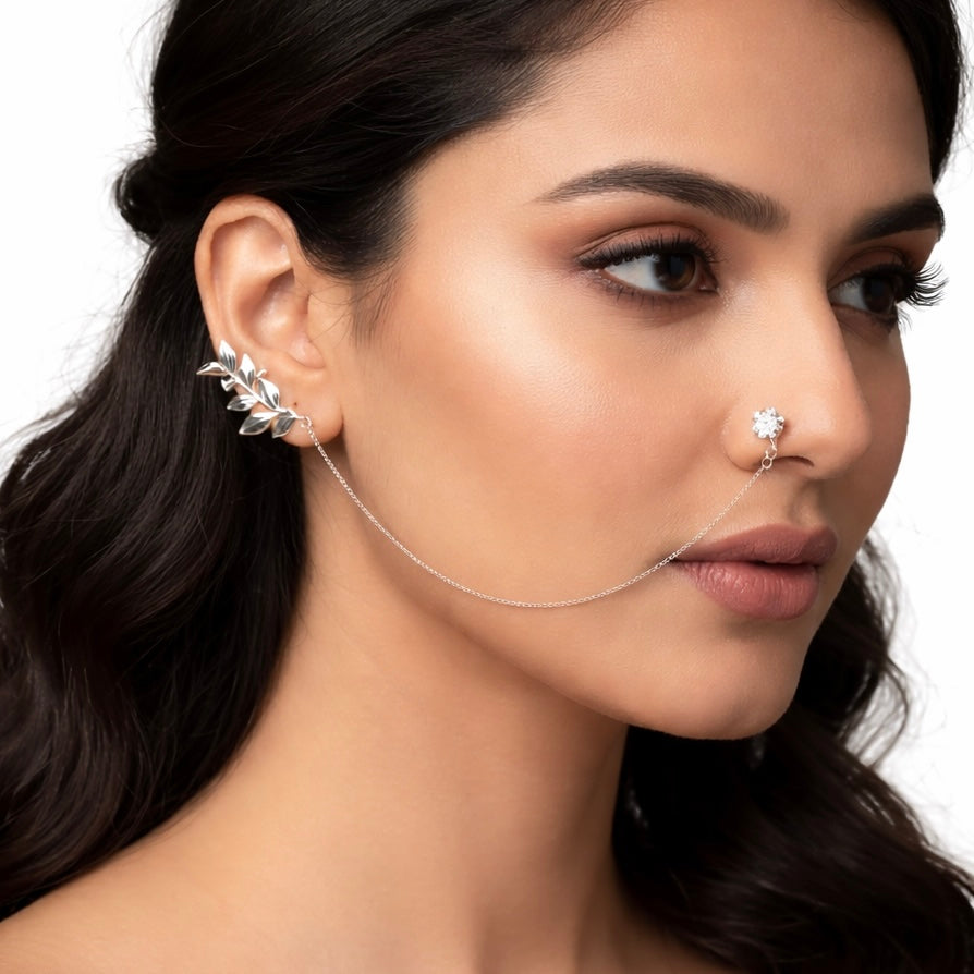 Vanya Nose Chain Ear Cuff - Silver Plated | Symbolising Strength