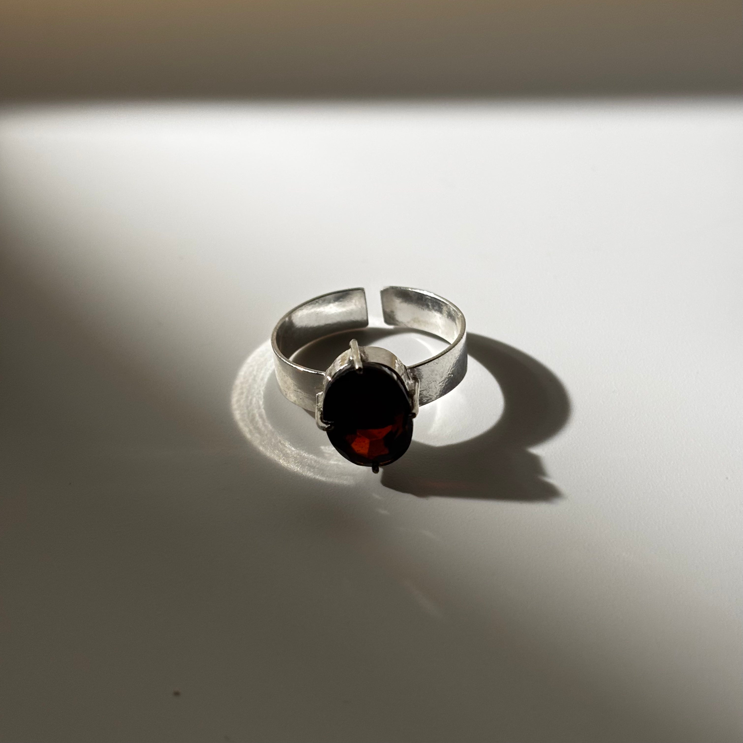 Hessonite Ring - Gomed Faceted Stone Silver Plated Adjustable Size (5 pcs)