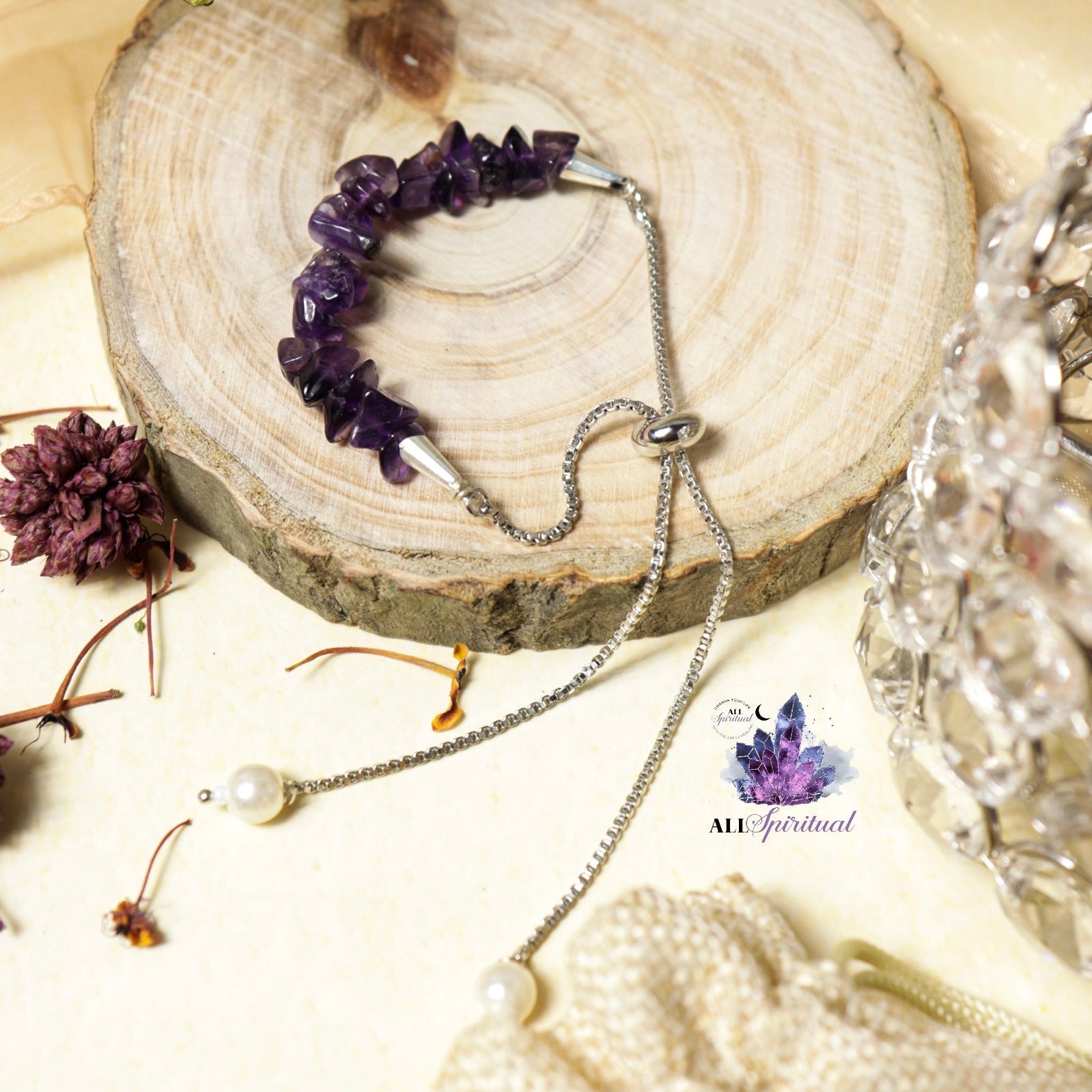 Amethyst Bracelet - Minimal Chip Style Adjustable