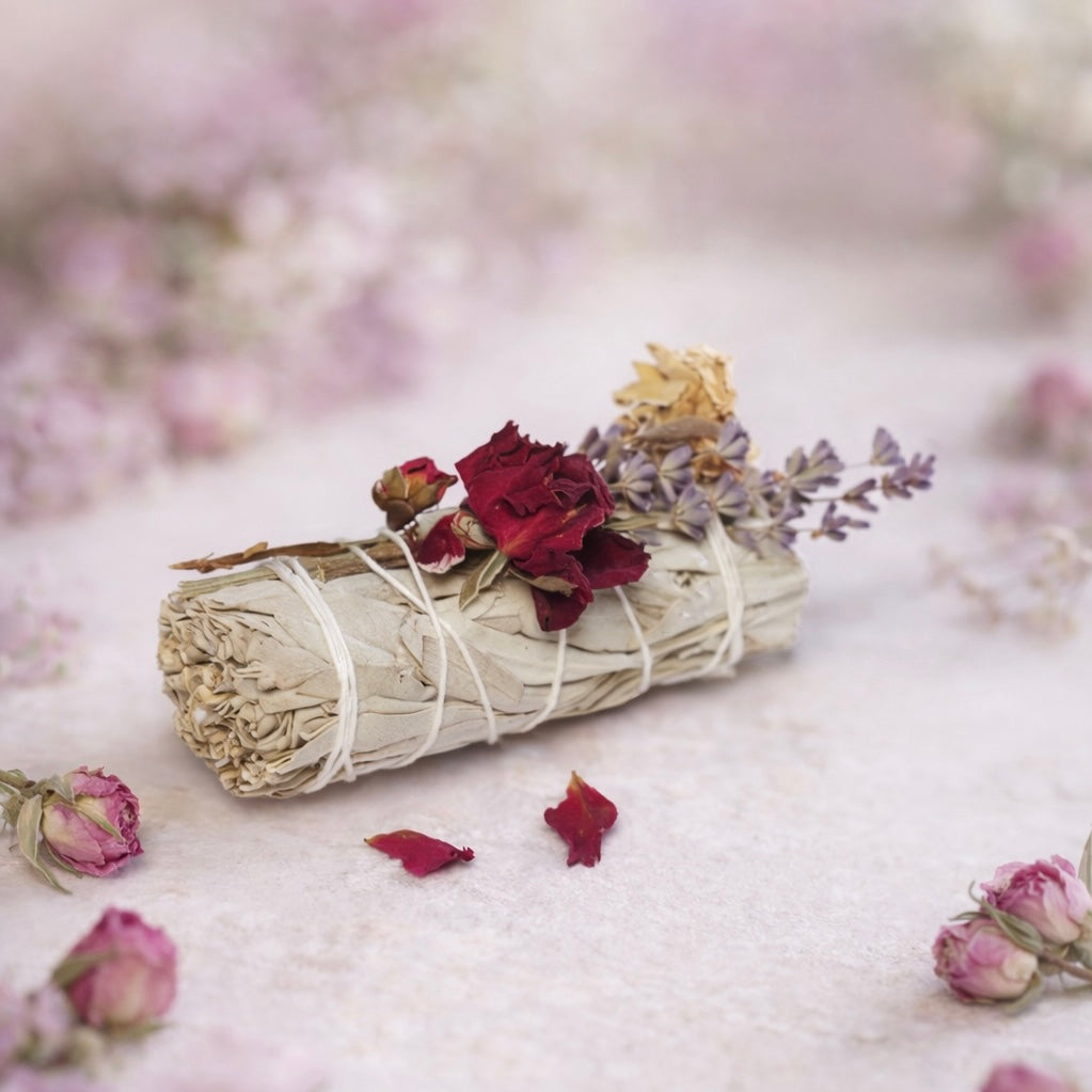 Sacred California White Sage Floral Wand | Believed to Support Energy Cleansing, Peace & Spiritual Clarity