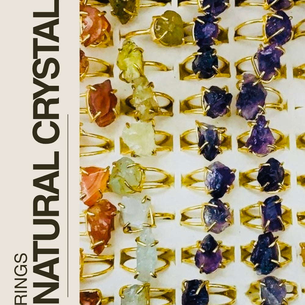 Assorted Crystal Ring – Raw Natural Stone Gold Plated | Esencia