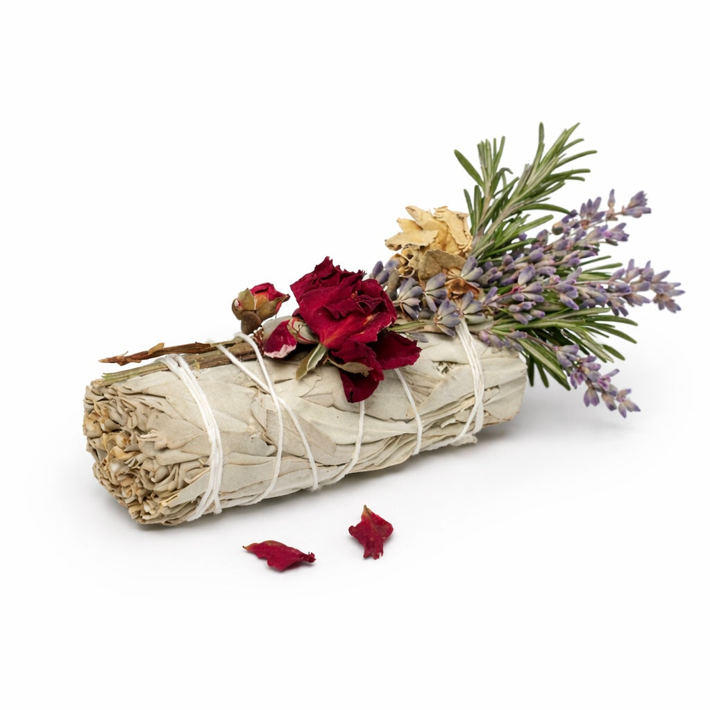 Sacred California White Sage Rosemary Floral Wand | Believed to Support Protection, Clarity & Spiritual Refreshment