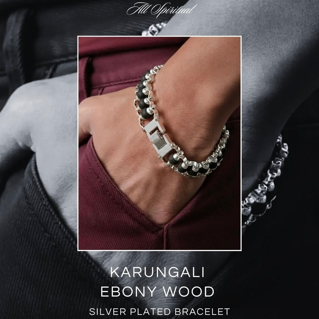 Karungali Bracelet - Natural Ebony Wood Silver Plated