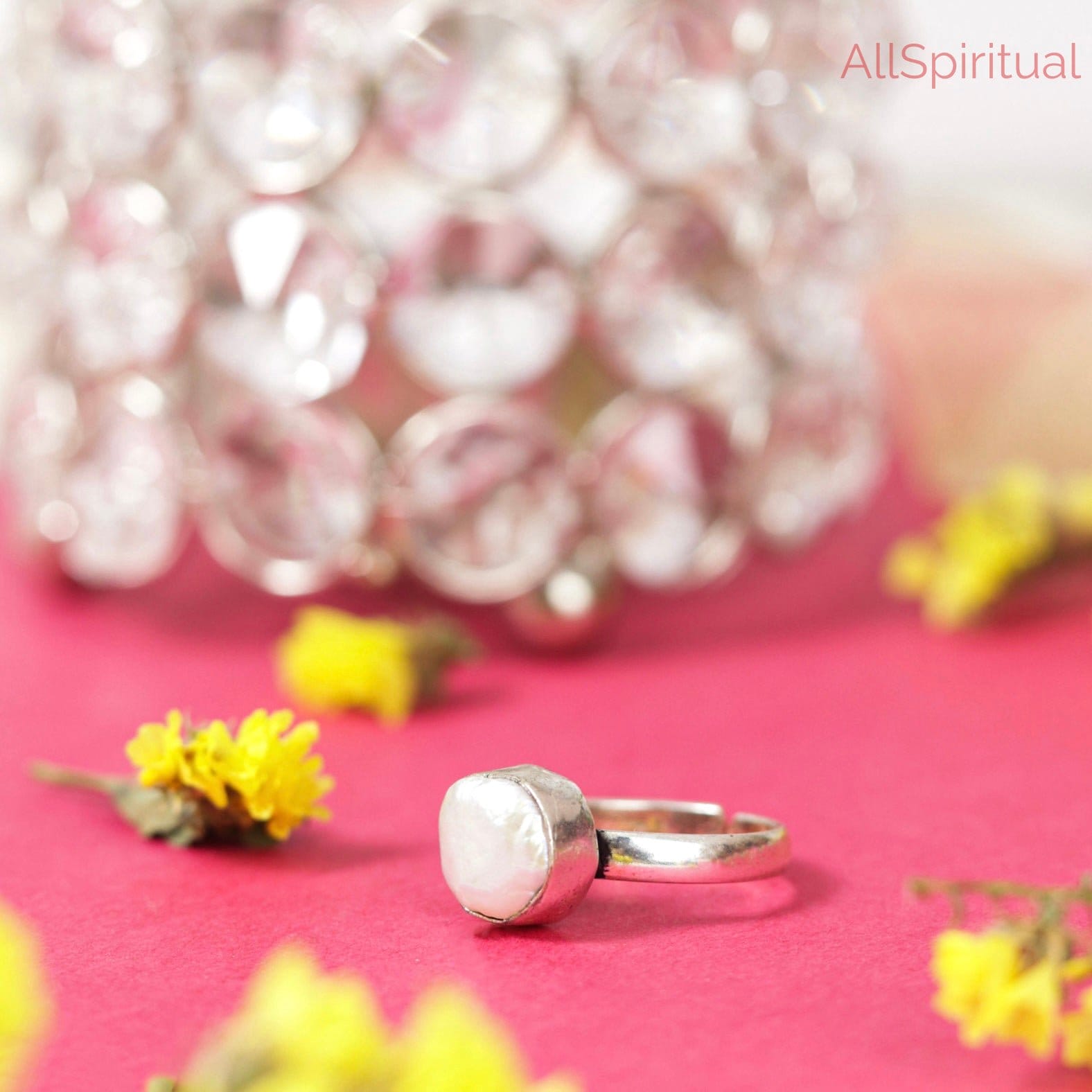 Pearl Ring - Natural Stone Adjustable Silver Plated | Rooted in Purity