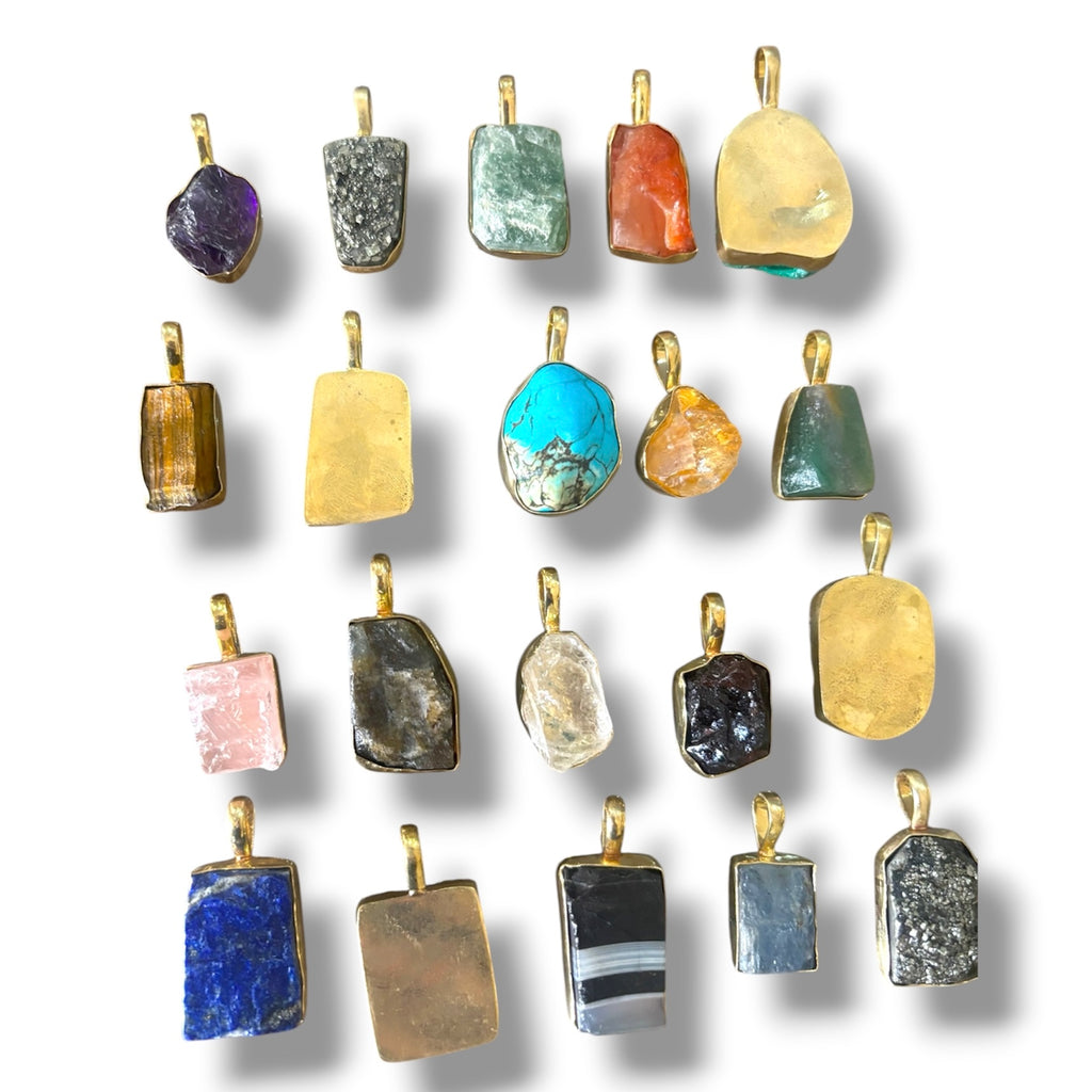 Crystals Pendant - Raw Natural Big Stone | Mix Exclusive Gold Plated Ziva