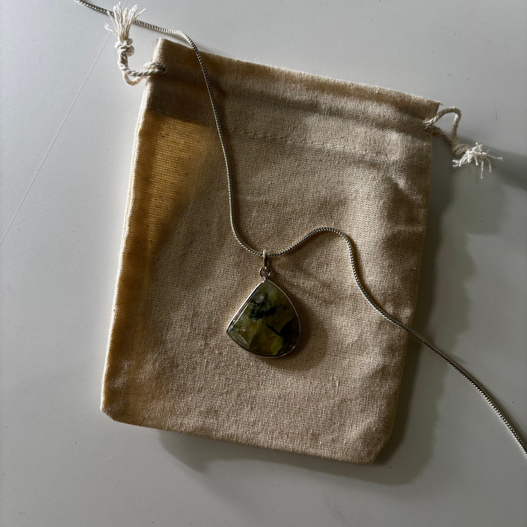Prehnite Pendant - Natural Stone Silver Plated | Rare II