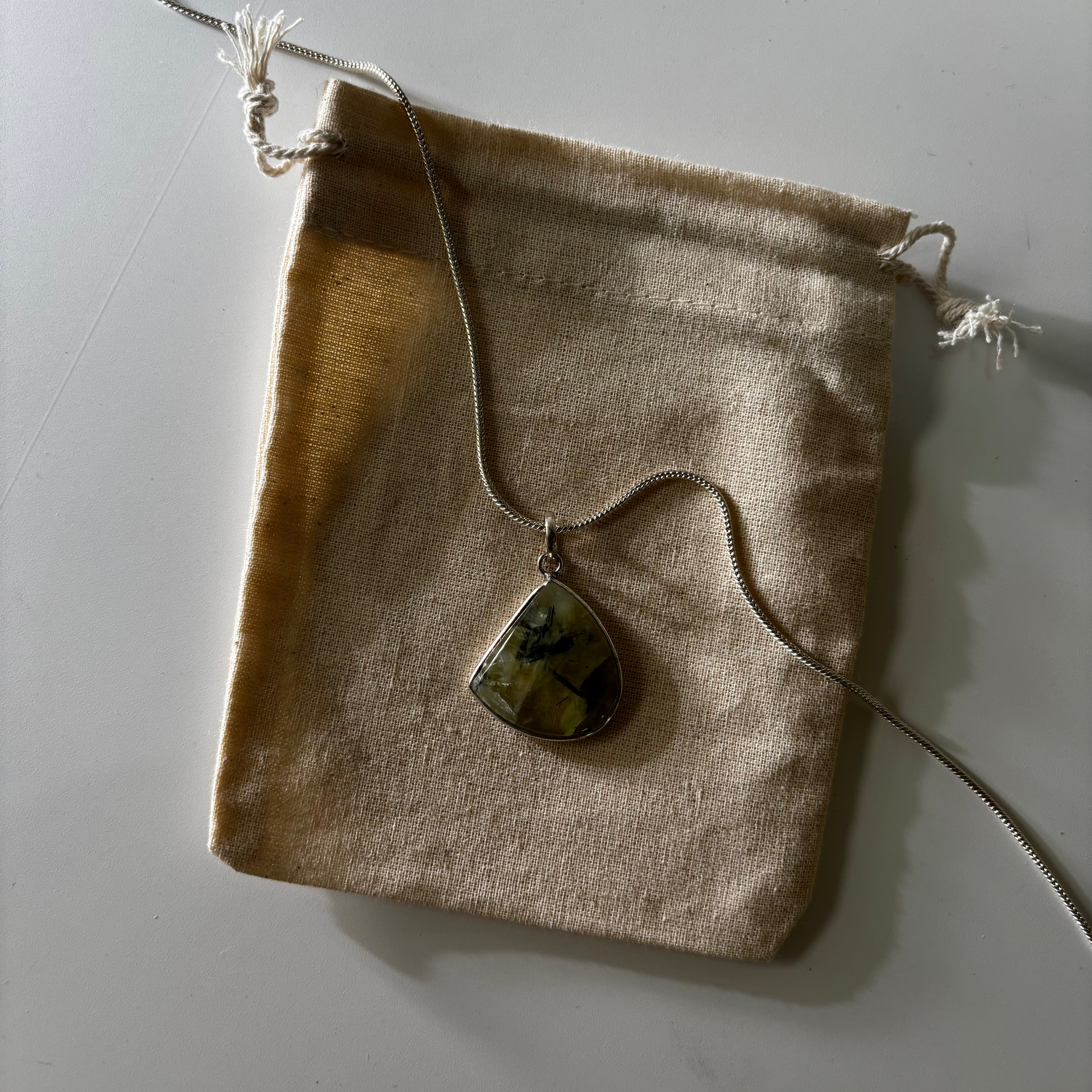 Prehnite Pendant - Natural Stone Silver Plated | Rare II