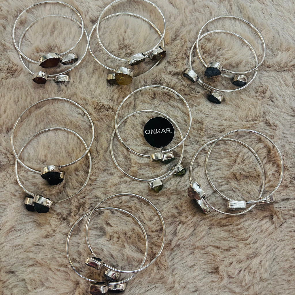 Mix Crystals Kada Bracelet - Raw Natural Stone German Silver (Pack of 14)