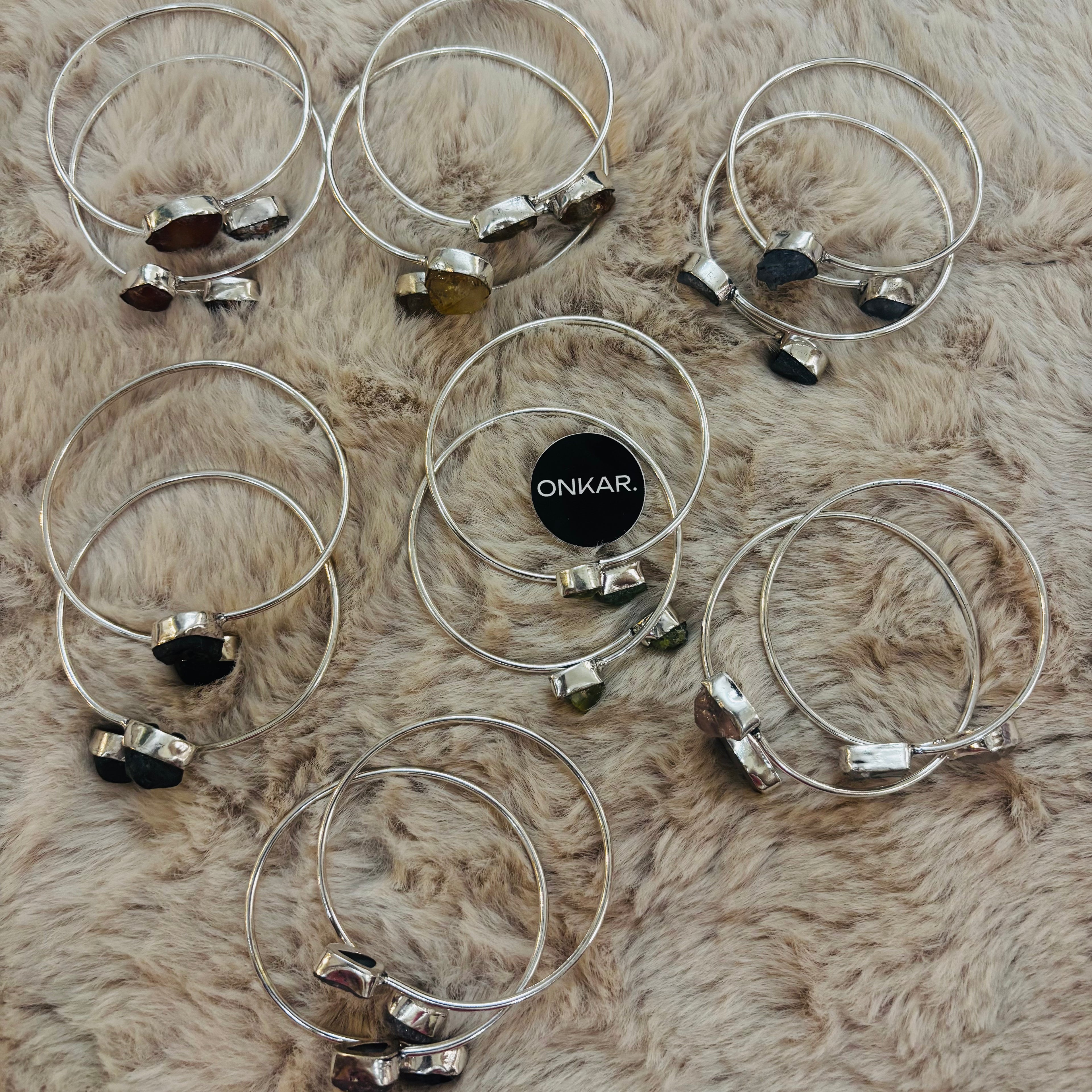 Mix Crystals Kada Bracelet - Raw Natural Stone German Silver (Pack of 14)