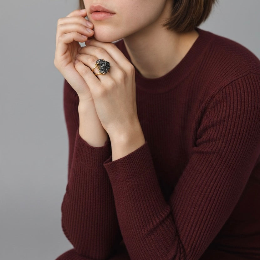 Pyrite Ring - Raw Natural Stone Gold Plated Adjustable Size (5 pcs)