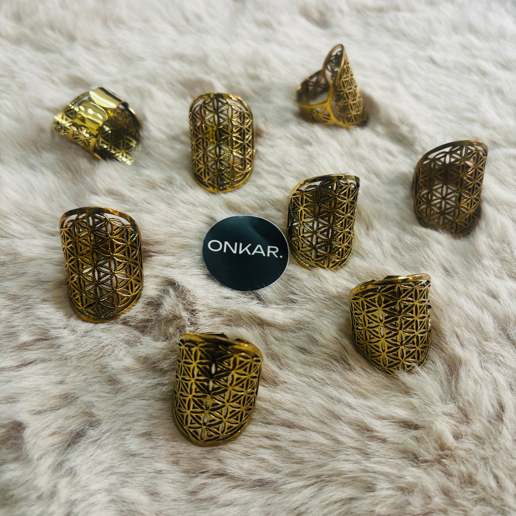 Flower of Life Ring - Brass Adjustable Size (Pack of 7)