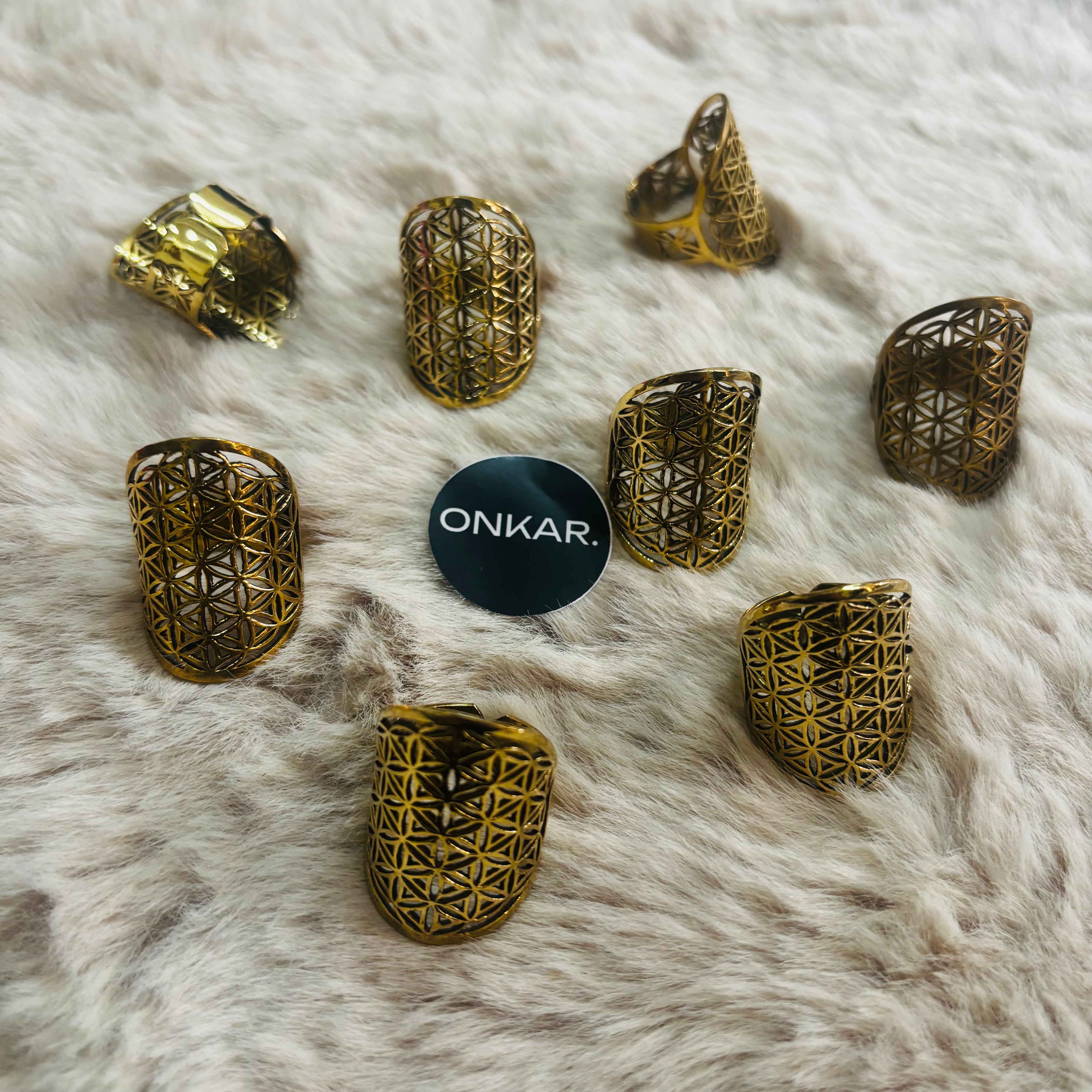 Flower of Life Ring - Brass Adjustable Size (Pack of 7)