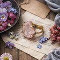 Rose Quartz Ring – Raw Natural Stone Adjustable Gold Plated | Reminder of Love