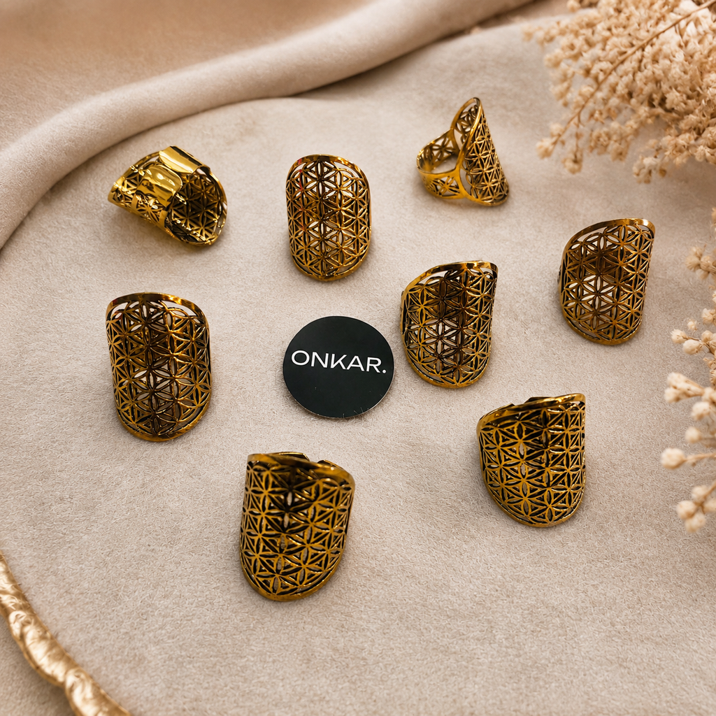 Flower of Life Ring - Brass Adjustable Size (Pack of 7)