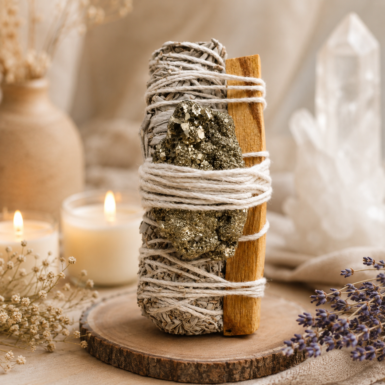 Sage + Pyrite Stone
+ Palosanto Smudge Bundle