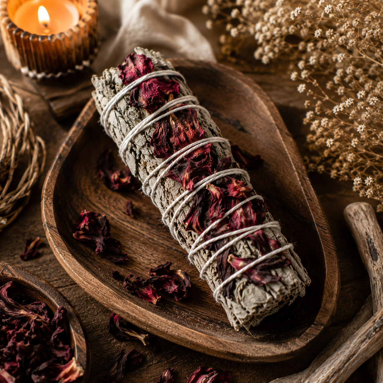 Sacred Hibiscus Sage Smudge Stick | Believed to Uplift the Spirit